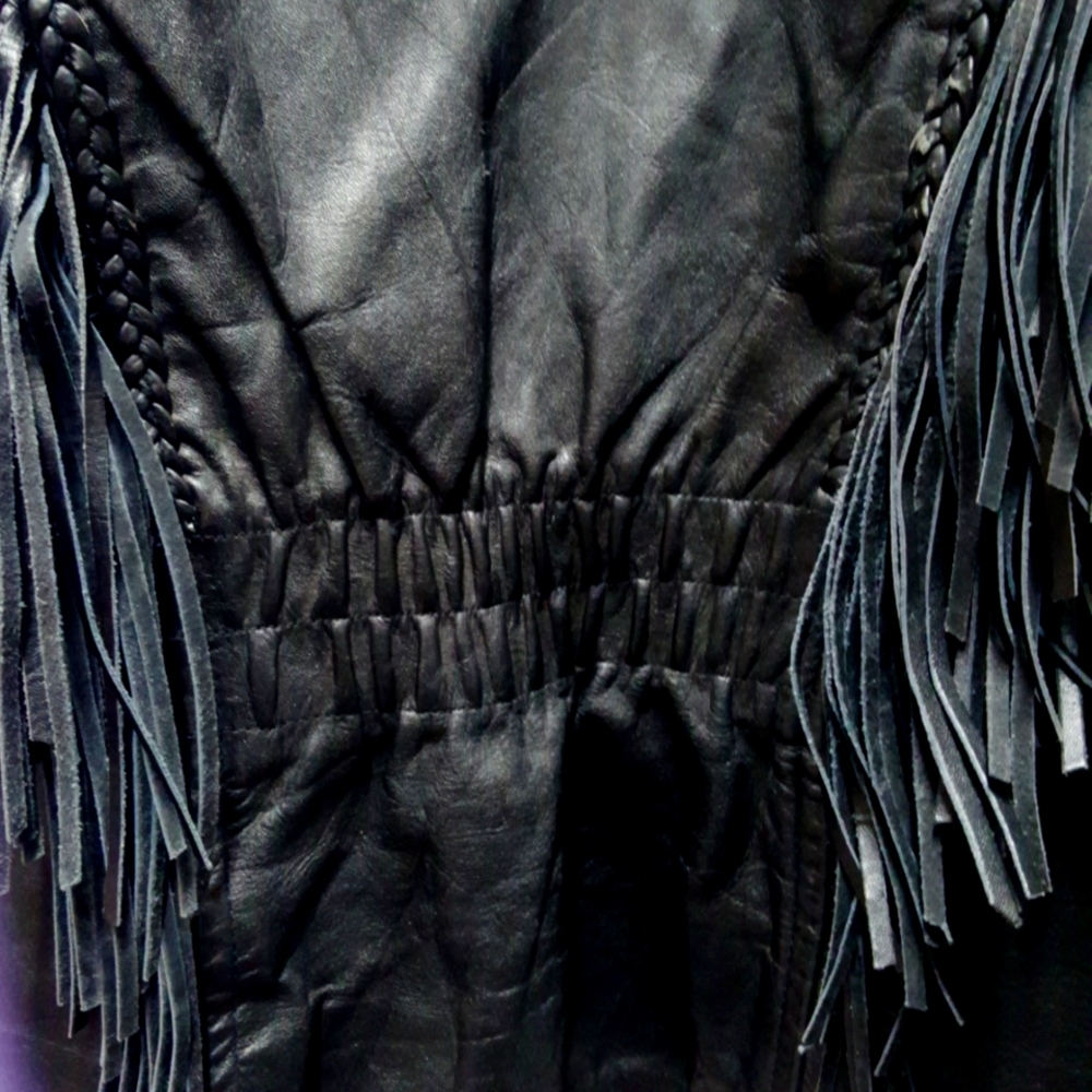 Leather Fringe Rose Inlay Jacket - Picture 9 of 9